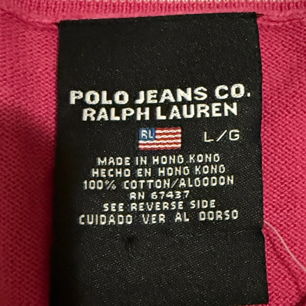 Polo by Ralph Lauren V-Neck Sweater Pink, White Stripes 100% Cotton Tenniscore - Picture 5 of 8